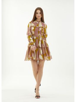 KoAi - Peach, Mustard and Off-White Frill Short Dress