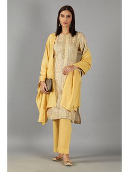 Barara Ethnic - Light Yellow Straight Cotton Kurta Set with Dupatta