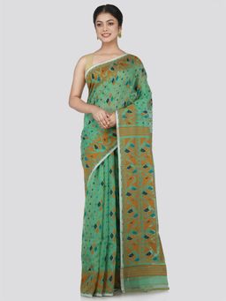 PinkLoom - Women's Soft Cotton Jamdani Saree Without Blouse Piece, Green