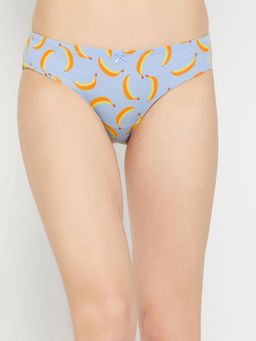 Clovia - Cotton Printed Low Waist Bikini Panty With Inner Elastic -Blue
