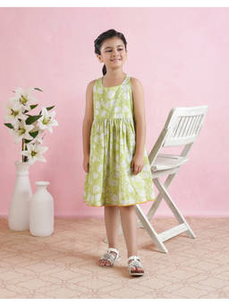 Fabindia - Green Cotton Hand Block Printed Dress