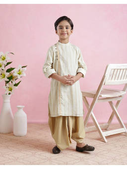 Fabindia - Off White Cotton Blend Hand Block Printed Kurta With Dhoti