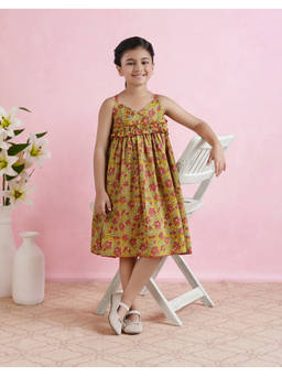 Fabindia - Mustard Cotton Hand Block Printed Dress