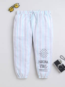 BAATCHEET - Multi-Color Cotton Striped Hakuna Vibes Mid Waist Printed Joggers