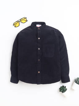 BAATCHEET - Black Cotton Woven Full Sleeves Solid Corduroy Shirt