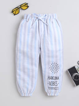 BAATCHEET - Multi-Color Cotton Striped Hakuna Vibes Mid Waist Printed Joggers