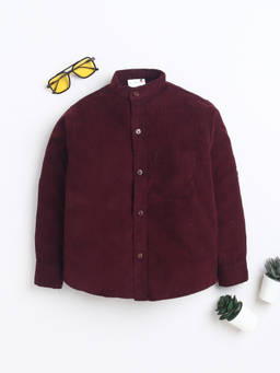 BAATCHEET - Maroon Cotton Woven Full Sleeves Solid Corduroy Shirt