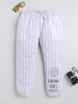 BAATCHEET - Multi-Color Cotton Striped Hakuna Vibes Mid Waist Printed Joggers