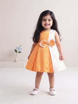 Blabber - Multi-Color Satin Polka Dots Sleeveless Printed Party Frock With Booties
