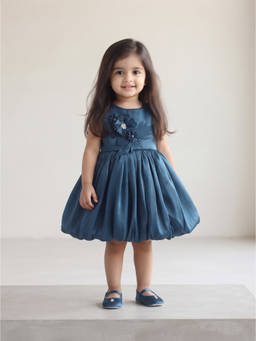 Blabber - Cobalt Solid Sleeveless Party Frock With Floral Applique And Booties