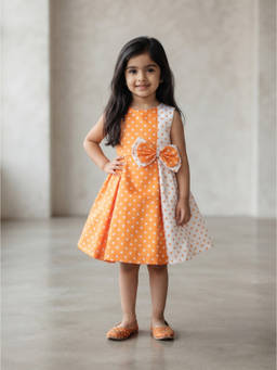 Blabber - Multi-Color Satin Polka Dots Sleeveless Printed Party Dress With Bow Applique