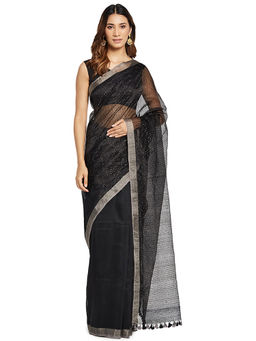 Fabindia - Black Hand Woven Linen Blend Saree