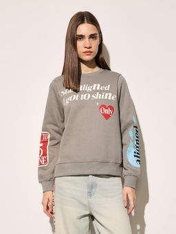 ONLY - Womens Grey Typography Regular Fit Sweatshirt