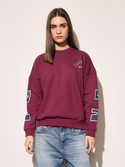 ONLY - Womens Maroon Typography Regular Fit Sweatshirt