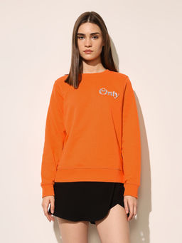 ONLY - Womens Orange Typography Regular Fit Sweatshirt