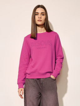 ONLY - Womens Pink Typographic Regular Fit Sweatshirt