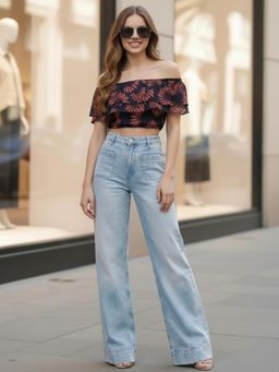 Sera - Navy Blue Layered Bardot Crop Top