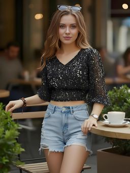 Sera - Black Floral Print Crop Top