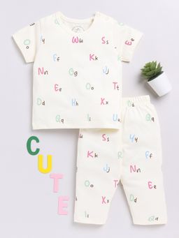 Clt.s - Kids White Printed Half Sleeve Night Suit (Set of 2)