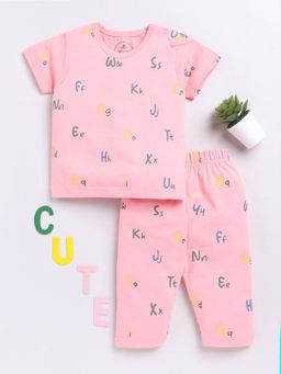Clt.s - Kids Pink Printed Half Sleeve Night Suit (Set of 2)