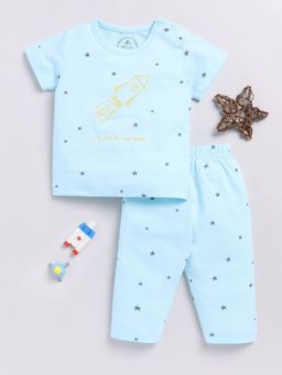 Clt.s - Kids Blue Printed Print Half Sleeve Night Suit (Set of 2)