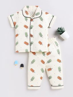 Clt.s - Kids White Printed Print Half Sleeve Night Suit (Set of 2)