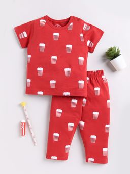 Clt.s - Kids Red Printed Print Half Sleeve Night Suit (Set of 2)