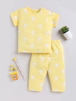 Clt.s - Kids Yellow Printed Print Half Sleeve Night Suit (Set of 2)