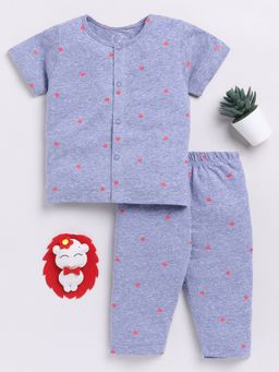 Clt.s - Kids Blue Printed Print Half Sleeve Night Suit (Set of 2)