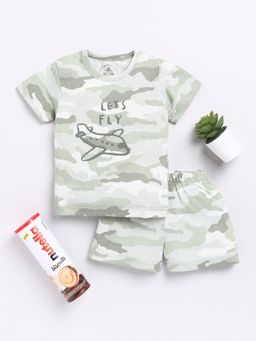 Clt.s - Kids Green Camouflage Half Sleeve Night Suit (Set of 2)