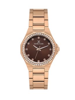 Daniel Klein - IP Pink Rose Gold Dark Brown Sunray Dial Stone Stainless Steel Watch DK.1.13918-5 (M)