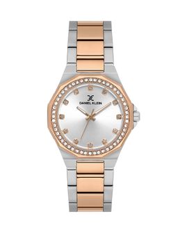 Daniel Klein - IPS-IP Pink Rose Gold Silver Sunray Dial Stone Stainless Steel Watch DK.1.13918-6 (M)