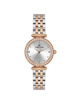 Daniel Klein - IPS-IP Pink Rose Gold Silver MOP Sunray Dial Stone Watch DK.1.13948-6 (M)