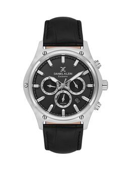 Daniel Klein - Mens Gun Black Dial Leather Strap Watch DK.1.14056-1 (M)