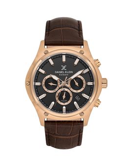 Daniel Klein - Mens Gun Black Dial Brown Leather Watch DK.1.14056-5 (M)