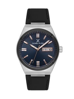 Daniel Klein - Dual-Tone IPS-IP Black Blue Emboss Dial Leather Watch DK.1.14059-5 (M)