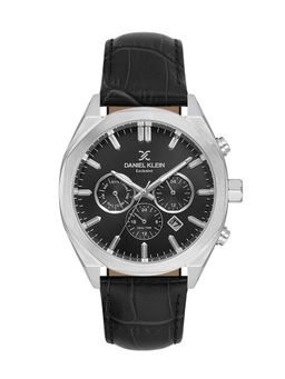 Daniel Klein - Mens Black Dial Gun Black Case Leather Strap Watch DK.1.14065-2 (M)