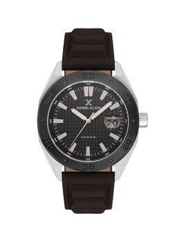 Daniel Klein - Dual-Tone IPS-IP Black Gun Black Emboss Dial Leather Watch DK.1.14077-4 (M)