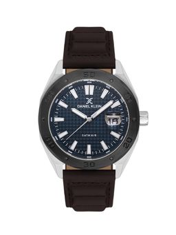 Daniel Klein - Dual-Tone IPS-IP Black Blue Emboss Dial Leather Watch DK.1.14077-5 (M)