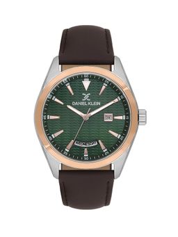 Daniel Klein - IPS-IP Pink Rose Gold Emboss Dial Green & Brown Leather Watch DK.1.14088-5 (M)