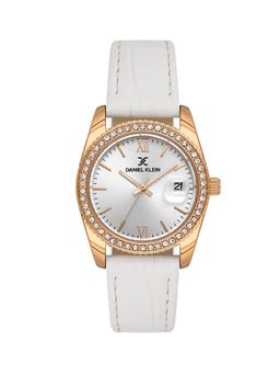 Daniel Klein - IP Pink Rose Gold Silver White Sunray Dial Leather Watch DK.6.14030-6 (M)