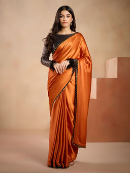 Gajra Gang - Chand Sitara Rust Sequence Scallop Border Sarees GGSAR22