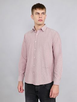 Rock.it - Mauve Men Regular Fit Full Sleeve Collar Neck Striped Shirt