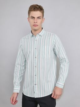 Monte Carlo - White Men Regular Fit Stripes Full Sleeve Shirt
