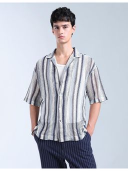 Flying Machine - Blue Oversized Fit Crochet Shirt