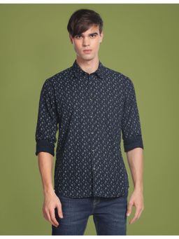 Flying Machine - Blue Floral Print Cotton Shirt
