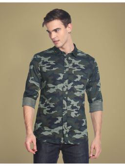 Flying Machine - Blue Camouflage Print Slim Fit Shirt