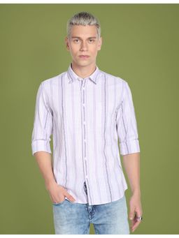 Flying Machine - Purple Spread Collar Striped Print Shirt