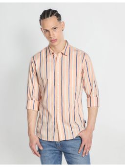 Flying Machine - Orange Vertical Stripe Patch Pocket Shirt