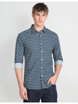 Flying Machine - Blue Abstract Print Cotton Shirt